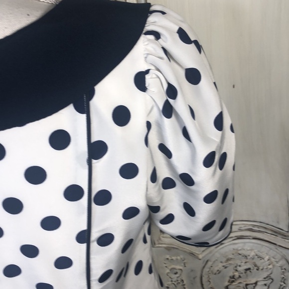 TRUE VINTAGE Hand Made Cream with Navy Dots Short Sleeve Sheath Dress - Picture 14 of 16